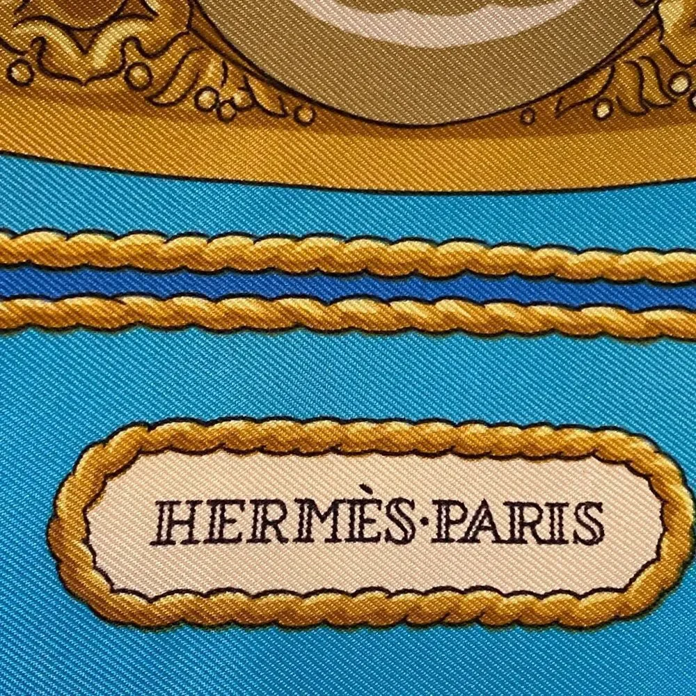 Vintage Hermes Paris Opera Garnier Baroque Silk Scarf, Turquoise Gold Lux 1483 - Picture 4 of 13